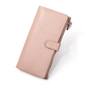Women's pink genuine leather long wallet with RFID protection and litchi texture - Light Pink
