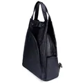 Large black leather backpack with geometric stitching and litchi grain texture - Large / Black
