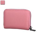 Pink lychee texture leather RFID card holder with a secure U-shaped zipper closure - Pink