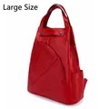 Large red top grain leather backpack with geometric triangle patchwork design - Large / Red