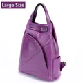 Large purple top grain leather backpack for women with triangle patchwork design - Large / Purple