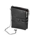 Men's vintage black leather wallet with double zippers and anti-theft chain - Black (LT3529)