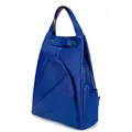 Small size blue top layer cowhide backpack featuring geometric triangular patchwork - Small / Blue