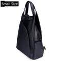 Small black leather backpack for women with pebbled texture and side pocket - Small / Black