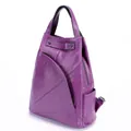 Small purple lychee pattern leather backpack with geometric stitching and metal accents - Small / Purple