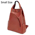 Small brown genuine leather backpack with geometric pattern and top handle - Small / Brown