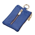 Dark blue litchi pattern leather key pouch with double gold zippers and hanging ring - Royal Blue