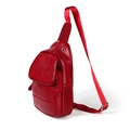 Sleek red genuine leather men's chest bag featuring a textured litchi grain finish - Red