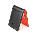 Cartera delgada de cuero negro para hombre con interior naranja y protección RFID - Negro y Naranja