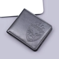 Portefeuille court pour homme en cuir grainé noir avec logo lion gaufré sur le devant - Modèle Horizontal (840) / Noir