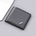 Classic black men's bifold wallet with tri-color detail on elegant light gray background - Black