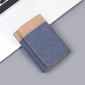 Three-fold canvas wallet for men featuring contrast blue and khaki color-block design - Denim Blue