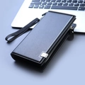 Pochette da uomo in pelle nera stile business con cinturino da polso e cerniera - Nero