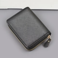 Portefeuille vertical noir pour hommes en cuir Saffiano avec fermeture éclair dorée - Noir