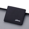 Slim bi-fold canvas wallet for men in black textured fabric with brand logo - With johzeon Logo / Black