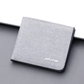 Slim grey canvas bifold wallet for men with multi-card slots and minimalist logo - With johzeon Logo / Off-White