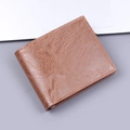 Classic brown leather bi-fold wallet for men with elegant lychee pattern texture - Dark Brown