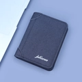 Vertical canvas wallet in dark blue finish with brand logo and durable texture - Black