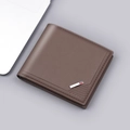 Classic bifold wallet for men in brown matte leather with elegant silver metallic trim - Dark Coffee