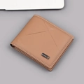 Cartera clásica de hombre en cuero marrón con diseño geométrico y costuras blancas en contraste - Tostado