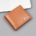 Schlanke braune Herrenbrieftasche mit goldenem Metallclip und Wellennaht-Detail - 843 Horizontal Hellbraun