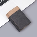 Khaki and dark grey tri-fold canvas wallet with reinforced stitching and durable texture - Black