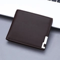 Slanke donkerbruine bifold herenportemonnee met fijne textuur en zilveren metalen detail - Horizontaal Koffie