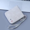 Light gray matte zipper wallet with wrist strap and tricolor stripe detail - Gray