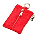 Red pebbled leather coin purse with double gold zippers and a rotary hanging ring - Red