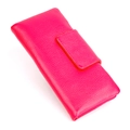 Portefeuille long en cuir grainé rose rouge avec rabat pratique pour femmes - Rouge Rose