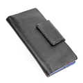 Portefeuille long en cuir noir grainé pour femme avec doublure contrastée bleue et rose vif - Noir