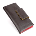 Portefeuille long en cuir grainé marron foncé avec doublure colorée et bouton pression - café