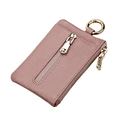 Litchi pattern leather mini coin purse in Morandi pink with golden spring ring clip - Dusty Pink