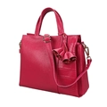 Sac à main chic en cuir rouge rose avec motif litchi et charmante fleur en cuir - Rouge Rose