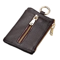 Dark brown lychee pattern leather key pouch with gold zipper and spring hook - Coffee