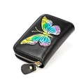 Black leather RFID card holder with colorful butterfly pattern and zipper closure - Black Painted Butterfly Style (KB152 Dual-Color) / Colorful Butterfly