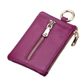 Purple lychee grain leather key pouch with golden hardware and hanging ring hook - Purple