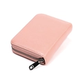 Tarjetero RFID de cuero rosa con textura de lichi y cremallera de seguridad - Rosa Flor de Durazno
