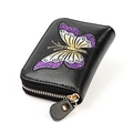 Black leather card holder with butterfly embossed pattern and gold zipper closure - Black Purple-Yellow Butterfly Style (KB152 Purple) / Purple Butterfly