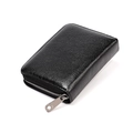 Tarjetero RFID negro de cuero granulado con cremallera plateada y diseño minimalista - Negro