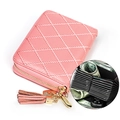 RFID-Kartenhalter aus rosa Leder mit Litchi-Narbung und Herz-Quasten-Reißverschluss - Rosa