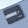 Cartera bifold para hombre en lona y cuero gris oscuro con cierre de presión plateado - Negro