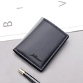 Portafoglio verticale sottile da uomo in pelle litchi nera con penna stile business - Nero