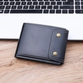 Cartera corta negra para hombre en cuero encerado con pespuntes blancos y cierre a presión - Negro
