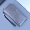 Pochette classique en cuir ciré gris pour homme avec dragonne et fermeture éclair - Gris