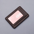 Slim dark brown leather card holder with transparent window and neat stitching detail - Dark Brown