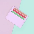 Slim light pink PU leather card holder with three slots and neat stitching details - Pink