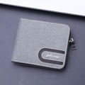 Men's minimalist grey canvas bifold wallet with zipper and refined white stitching - Light Gray