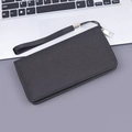 Minimalist black canvas long clutch wallet with durable wrist strap and silver zipper - Black
