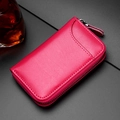 Estuche para llaves de coche en cuero rosa con cremallera y textura de grano de lichi - Estilo sin gancho / Rosa rojo